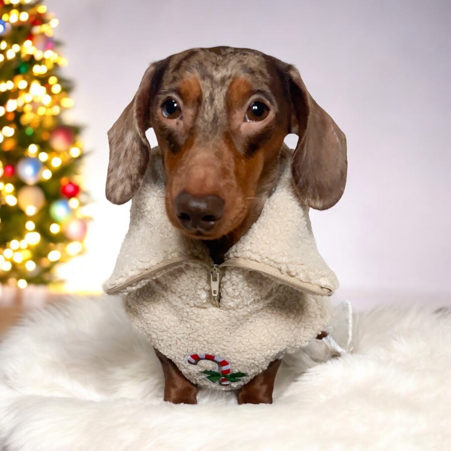 Classic Christmas Quarter Zip Fleece- Cream