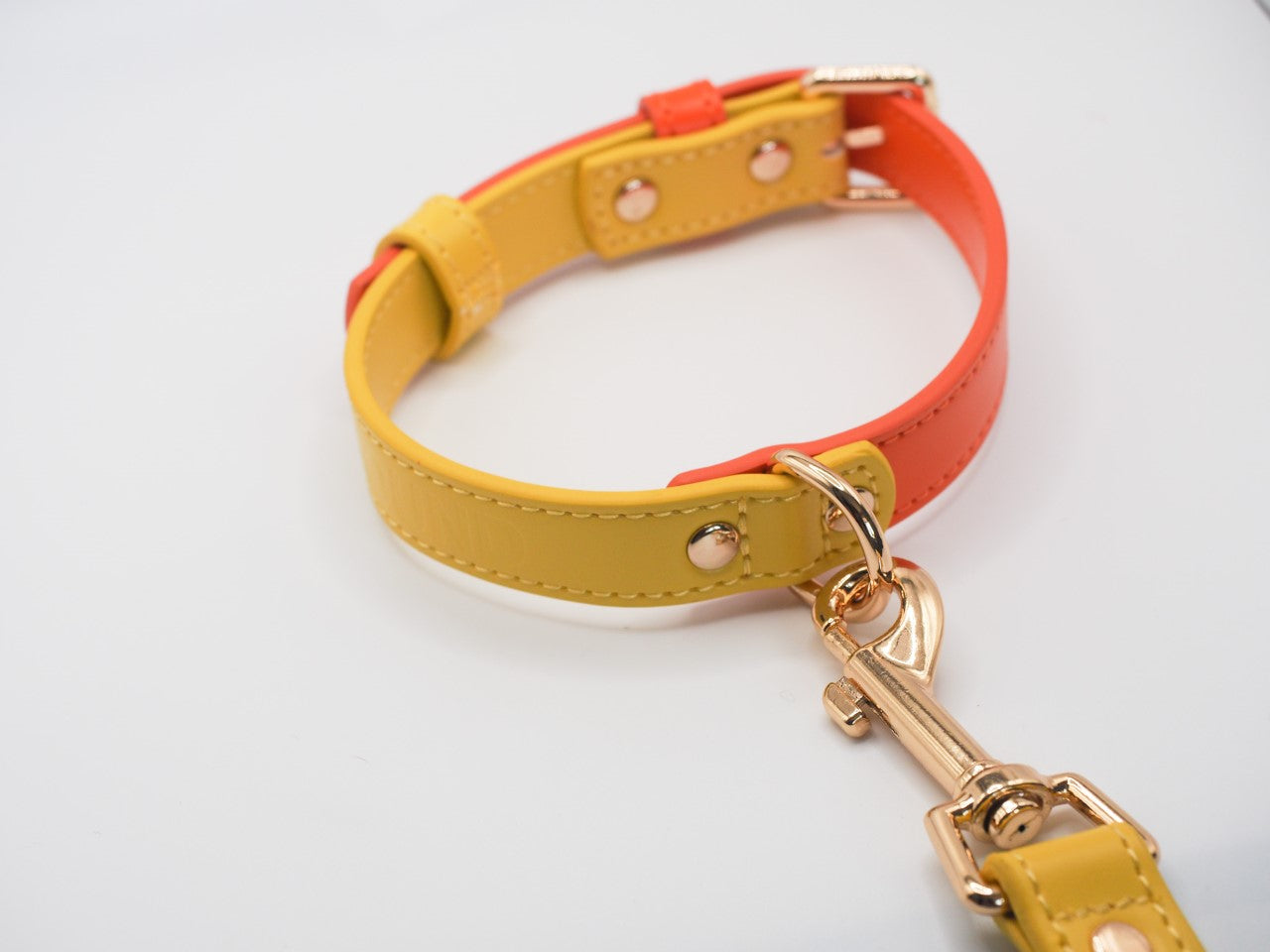 Vegan Leather Collar- Orange Sunrise